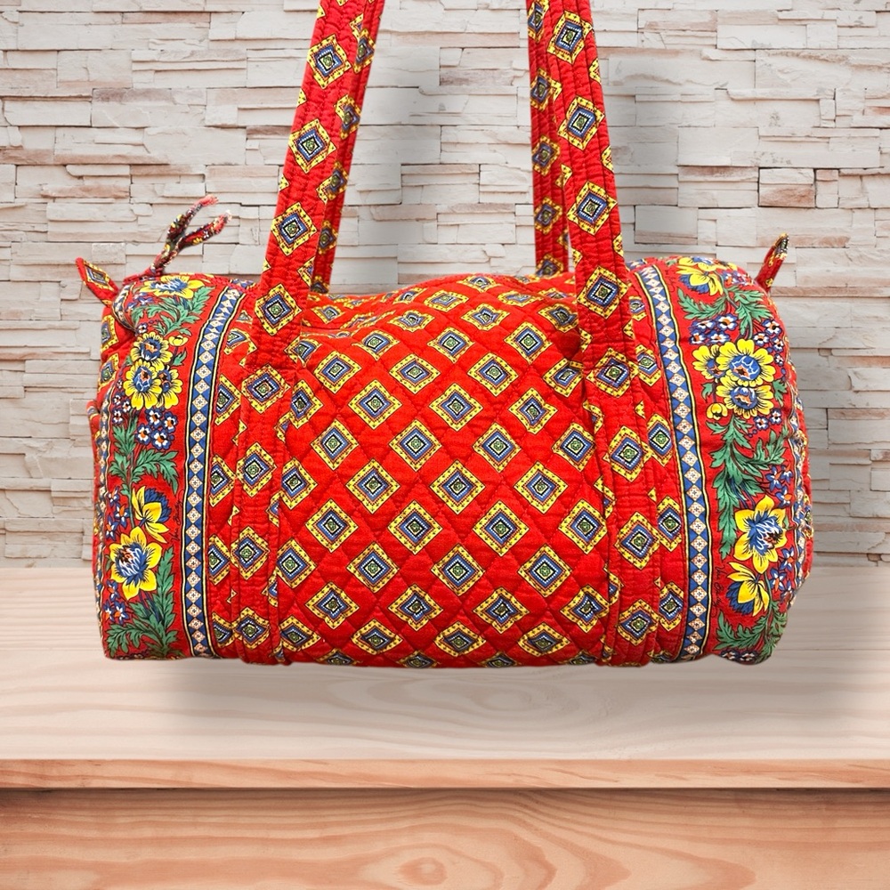 Vintage Y2K Vera Bradley "Villa Red" Quilted Duffle Overnight Bag NWOT